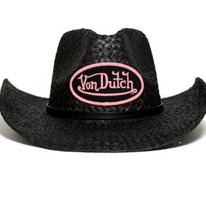 Von Dutch Black Cowboy Hat with Pink Logo